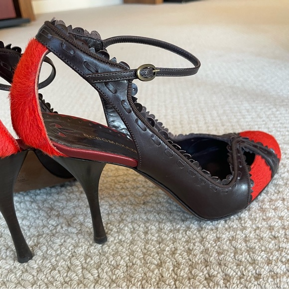 BCBGMaxAzria Brown Leather Heels with Burnt Orange Fur - Picture 4 of 13